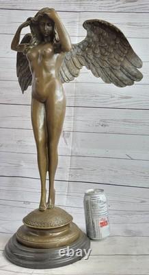 Huge Nude Female Angel Bronze Statue Signed by Weinman, Marble Base, Art Deco Sculpture