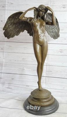 Huge Nude Female Angel Bronze Statue Signed by Weinman, Marble Base, Art Deco Sculpture