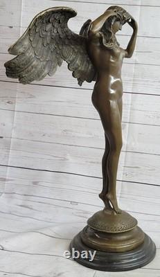 Huge Nude Female Angel Bronze Statue Signed by Weinman, Marble Base, Art Deco Sculpture