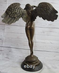 Huge Nude Female Angel Bronze Statue Signed by Weinman, Marble Base, Art Deco Sculpture
