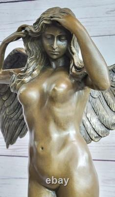 Huge Nude Female Angel Bronze Statue Signed by Weinman, Marble Base, Art Deco Sculpture