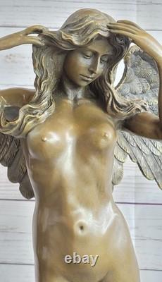 Huge Nude Female Angel Bronze Statue Signed by Weinman, Marble Base, Art Deco Sculpture