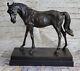 Huge Signed Pure Bronze Horse Statue In Marble Figurine Weighing 23 Pounds