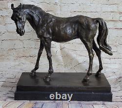 Huge Signed Pure Bronze Horse Statue in Marble Figurine Weighing 23 Pounds