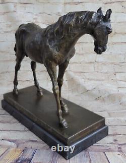 Huge Signed Pure Bronze Horse Statue in Marble Figurine Weighing 23 Pounds