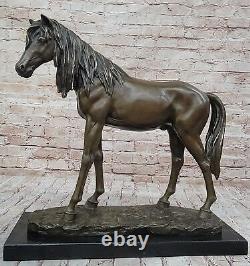 Huge Signed Pure Bronze Horse Statue on Marble Figurine 40LBS Deco