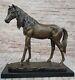 Huge Signed Pure Bronze Horse Statue On Marble Figurine 40lbs Deco