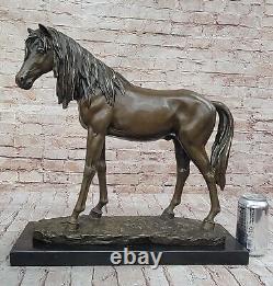 Huge Signed Pure Bronze Horse Statue on Marble Figurine 40LBS Deco