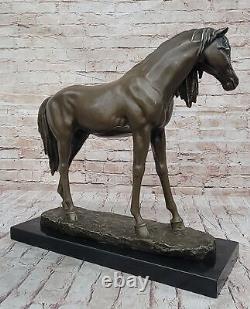 Huge Signed Pure Bronze Horse Statue on Marble Figurine 40LBS Deco