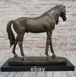 Huge Signed Pure Bronze Horse Statue on Marble Figurine 40LBS Deco