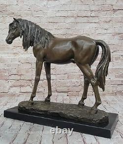 Huge Signed Pure Bronze Horse Statue on Marble Figurine 40LBS Deco