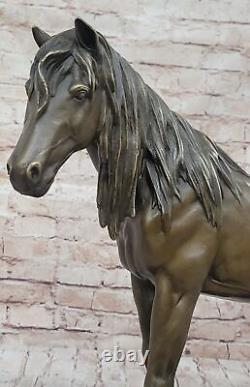 Huge Signed Pure Bronze Horse Statue on Marble Figurine 40LBS Deco