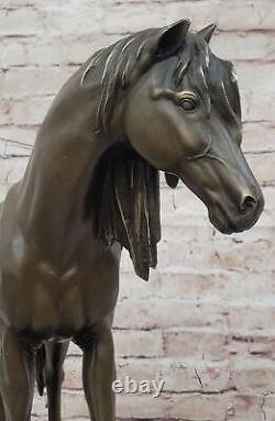 Huge Signed Pure Bronze Horse Statue on Marble Figurine 40LBS Deco