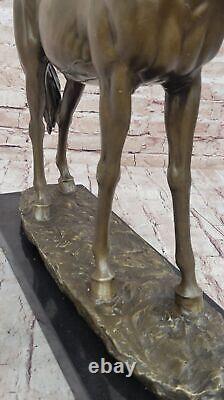 Huge Signed Pure Bronze Horse Statue on Marble Figurine 40LBS Deco