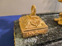 Imperial Eagle Inkwell with Golden Bronze Holders, Signed Pinèdo Green Marble