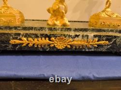 Imperial Eagle Inkwell with Golden Bronze Holders, Signed Pinèdo Green Marble