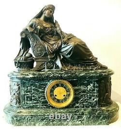 Important Bronze Clock Signed By J. J Feuchère Marble Base. 19th Century