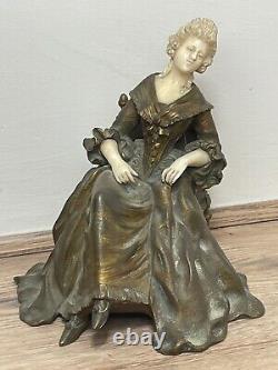 Important Style Art New Bronze Marble Sitting Woman Sculpture By