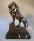 In Art Deco Style Bronze Figure Animal Lion Marble Signed Milo 32 Cm High