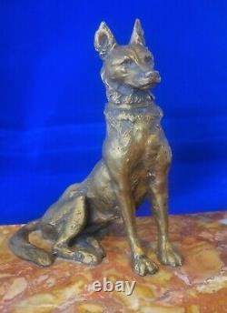 Ink Old Beginning Xxth In Marble And Bronze Dog Signed Mauroy