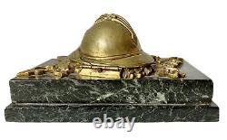 Inkriter En Bronze & Marble Signed Helmet Adrian Poilu War Ww1 Antique Inkwell