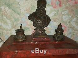 Inkwell Bronze Marble Base And Signed