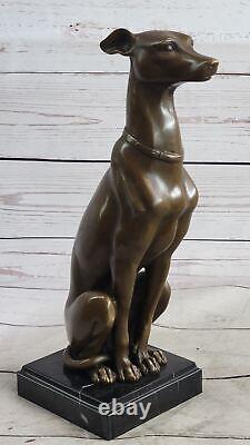 Italian Cast Bronze Greyhound Sculpture Signed with Marble Base Figurine Art Deco