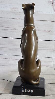 Italian Cast Bronze Greyhound Sculpture Signed with Marble Base Figurine Art Deco