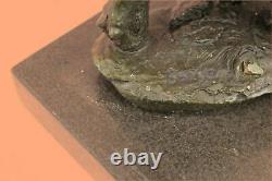 Japanese Vintage Bronze Wild Boar Statue With / Signed Marble Base Fonte