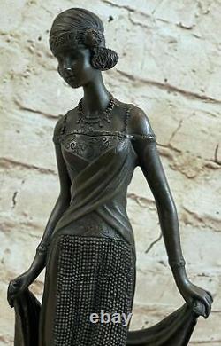 Kassin Dancer Signed Bronze Marble Art Vintage A Franges Noire' 20s Flapper Style
