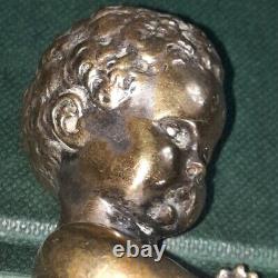 L. Kley. Bronze Signed. Putto On Red Marble Base