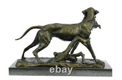Labrador Retriever Hunting Bronze Dog Marble Sculpture Signed P. Leccourtie