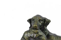 Labrador Retriever Hunting Bronze Dog Marble Sculpture Signed P. Leccourtie