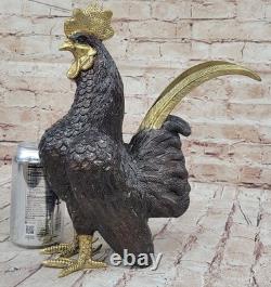 Large Bronze Sculpture of a Farm Rooster by Moigniez, Signed, on a Marble Base
