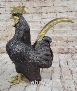 Large Bronze Sculpture of a Farm Rooster by Moigniez, Signed, on a Marble Base