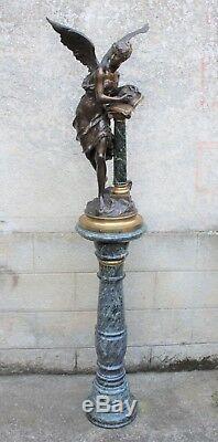 Large Bronze Signed Mathurin Moreau Book Gold And Marble Column XIX