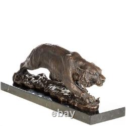 Large Bronze Tiger Sculpture on a Black Marble Base, Signed Large Bronze Tiger Sculpture on a Black Marble Base, Signed