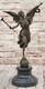 Large Charming Angel Standing On A Rock, Bronze And Marble Decorative Sculpture, Signed Moreau