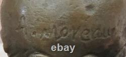 Large Charming Angel Standing on a Rock, Bronze and Marble Decorative Sculpture, Signed Moreau