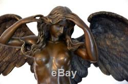 Large Figure In Bronze Angel Signed Weinmann On Marble Base