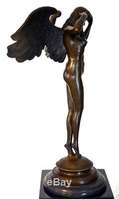 Large Figure In Bronze Angel Signed Weinmann On Marble Base