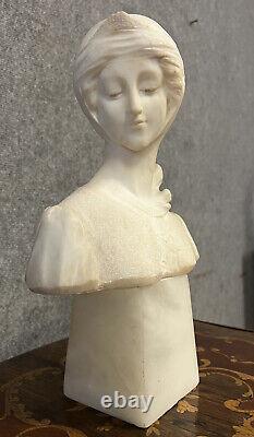 Large Marble Bust Art Nouveau Era Signed Bertrand Circa 1900