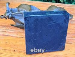 Large Modernist Bronze Fighting Bull Marble Base Signed Milo Bullfighting