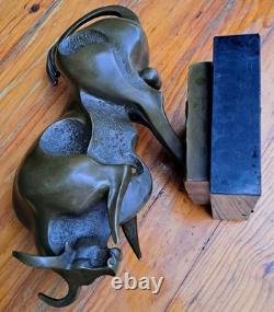 Large Modernist Bronze Fighting Bull Marble Base Signed Milo Bullfighting