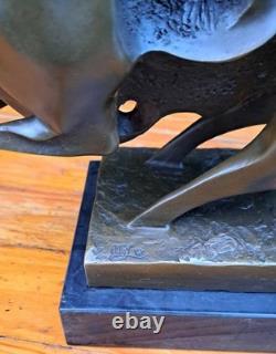 Large Modernist Bronze Fighting Bull Marble Base Signed Milo Bullfighting