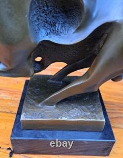Large Modernist Bronze Fighting Bull Marble Base Signed Milo Bullfighting