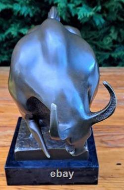 Large Modernist Bronze Fighting Bull Marble Base Signed Milo Bullfighting