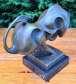 Large Modernist Bronze Fighting Bull Marble Base Signed Milo Bullfighting