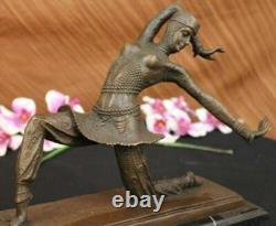 Large Museum-Quality Art Deco Bronze Woman Figurine Signed Chiparus on a Marble Base