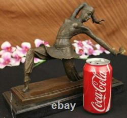 Large Museum-Quality Art Deco Bronze Woman Figurine Signed Chiparus on a Marble Base